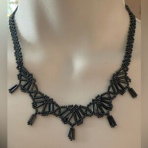 Beaded necklace, gray 17”